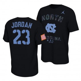 Veterans Day 2021 North Carolina Tar Heels Michael Jordan America Flag T-Shirt - Black